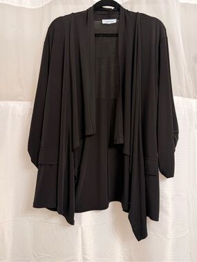 Calvin Klein Black Draped Open Front Cardigan Jacket Roll Tab Sleeve 1X